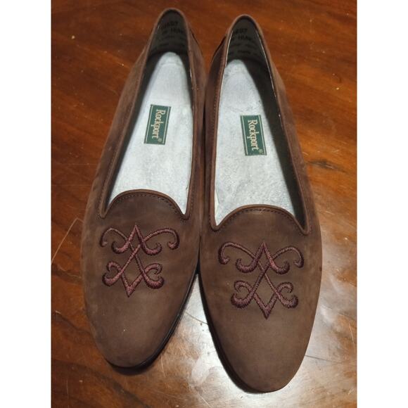 Rockport Women's 7.5M Flats Leather Upper Slip-On Almond Toe Brown Embroidered - Picture 5 of 7